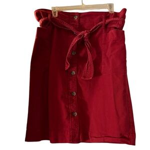 LOFT Cherry Red A-Line Skirt with Button Front